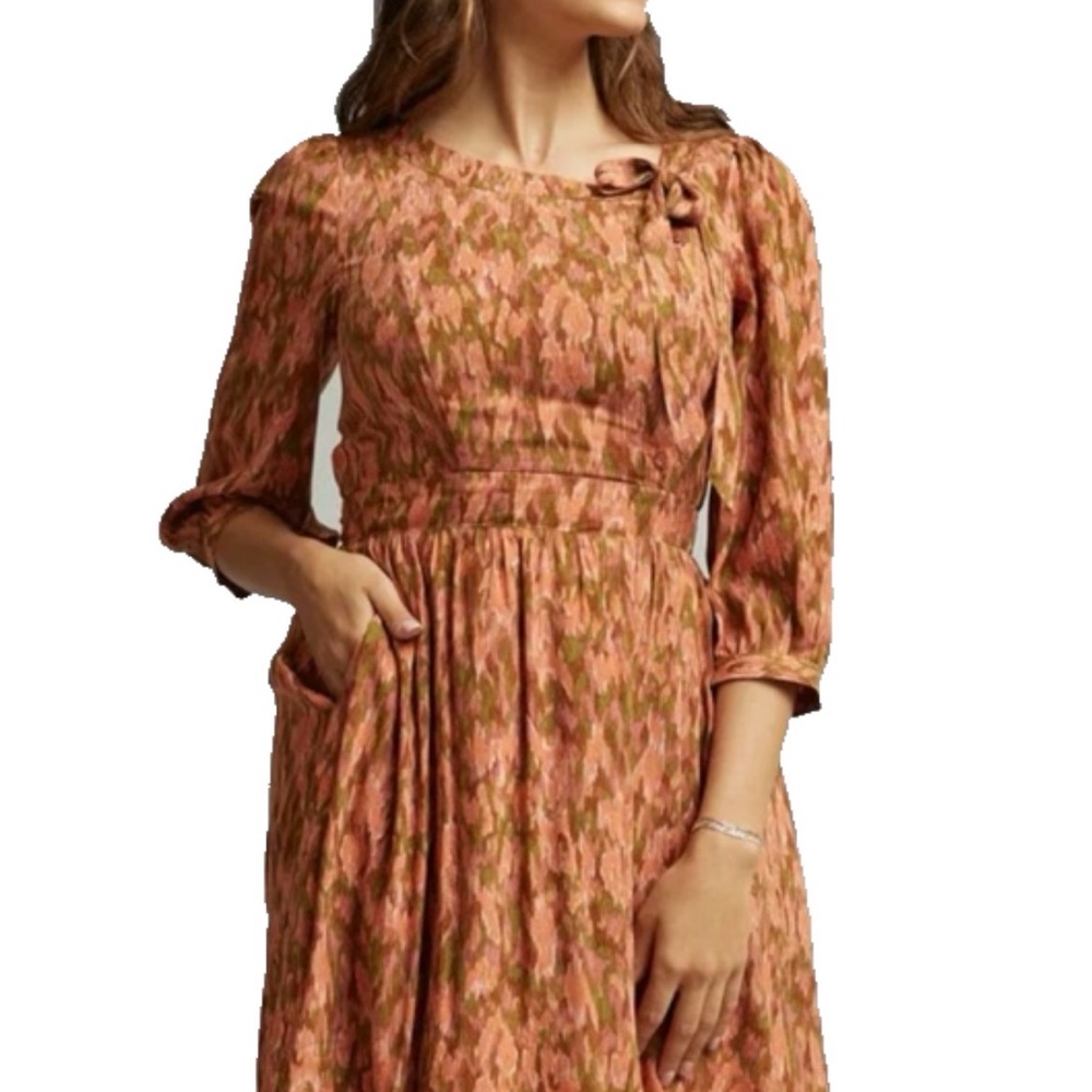 DownEast Floral 3/4 Sleeve Dress - Pink and Green